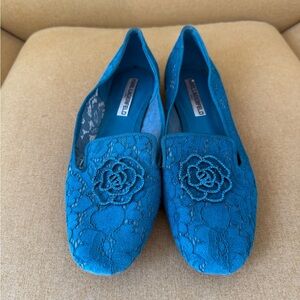 Karl Lagerfeld Green Flats with Lace Overlay